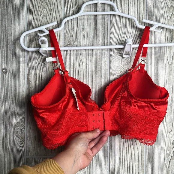 Aerie Real Power Balconette Lightly Lined Bra Red Lace Size 34D - Picture 7 of 7
